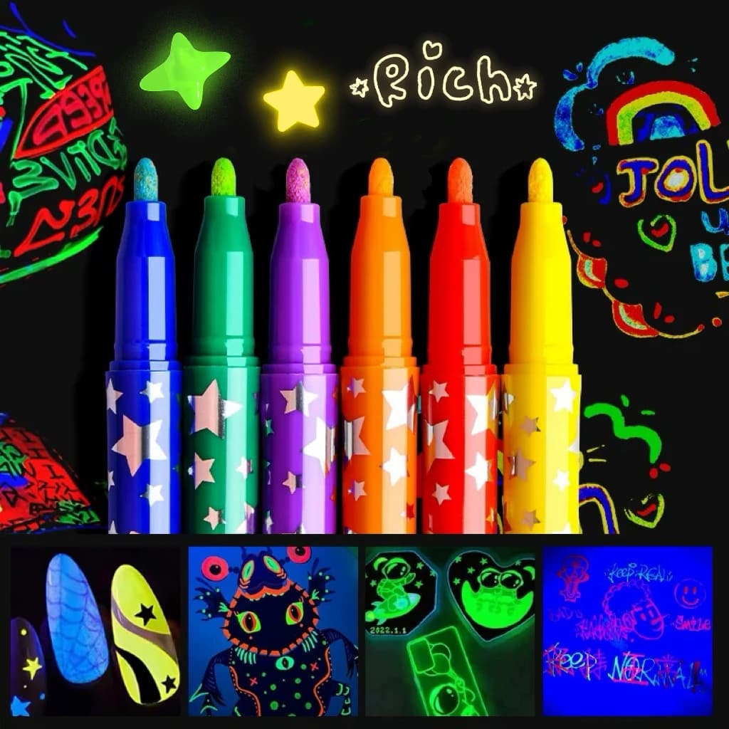 Set di 6 penne fluorescenti – Ultra luminose e resistenti allo sbiadimento, ideali per feste luminose, stanze a tema e decorazioni creative