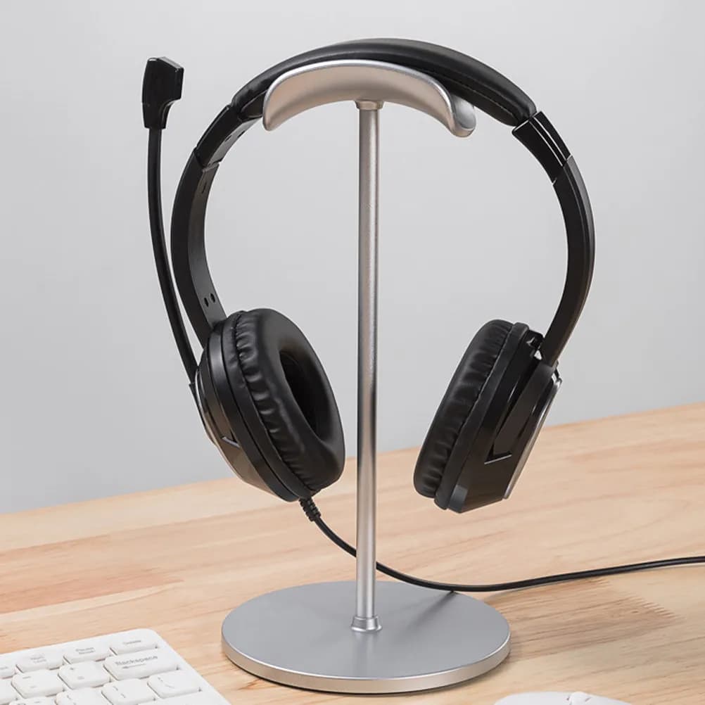 Desktop headphone stand for gaming headphones, non-slip base, scratch-resistant design, stylish desk headphone holder, gift idea