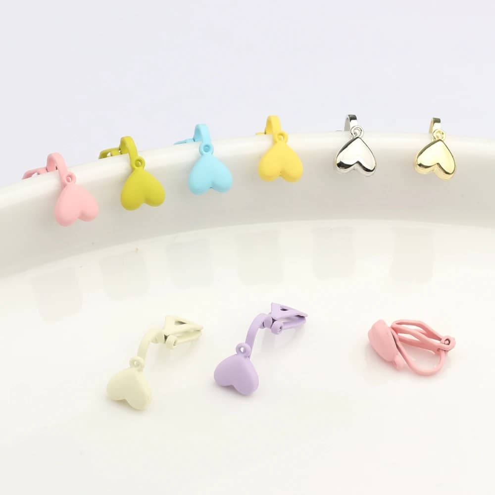 Heart Shaped Ear Clip with Zinc Alloy Spray Paint without Holes Connector for Base Earrings 6 Pieces For Fashion Earrings Making Accessories