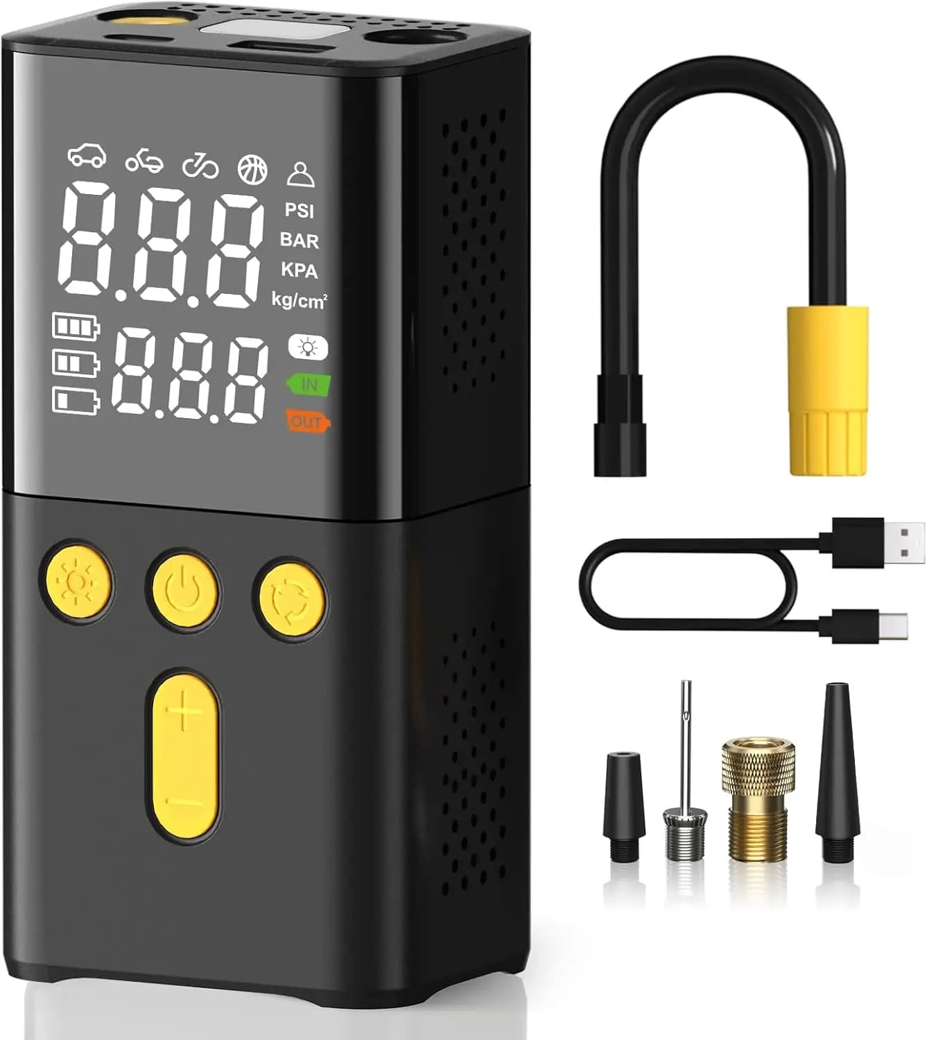 Compressore d'aria portatile per pneumatici auto con schermo digitale, arresto automatico e luce LED - Gonfiaggio rapido fino a 150 PSI
