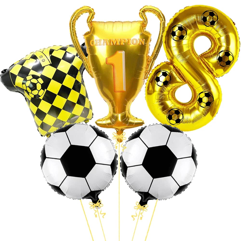 Palloncini da calcio Trofeo del campionato Palloncino in jersey 32 pollici Cifre dorate Numero fai da te Palloncino Decorazioni per feste di compleanno di calcio per bambini