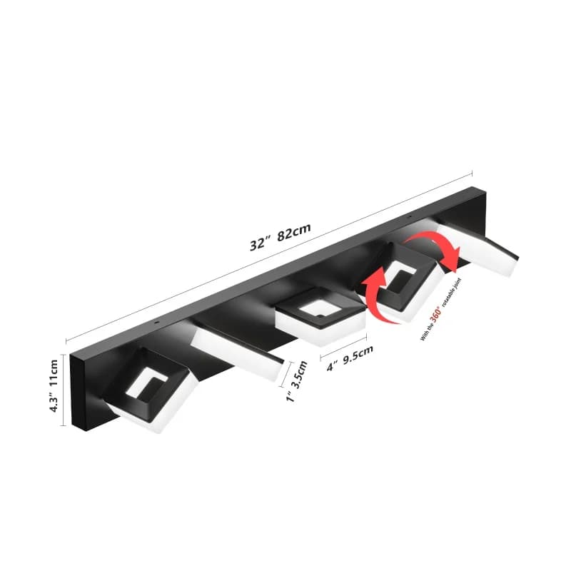 Adjustable 5-Head LED Mirror Lamp, Black Wall Lighting Fixture for Bathroom, 82cm Dimmable Vanity Light with Rotatable Spotlight, Waterproof Over Mirror Light for Home/Hotel