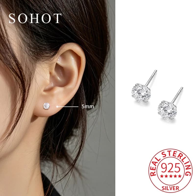 Real 925 Sterling Silver Exquisite Luxurious Square Zircon Stud Earrings for Women Fine Jewelry Personality Party Accessory