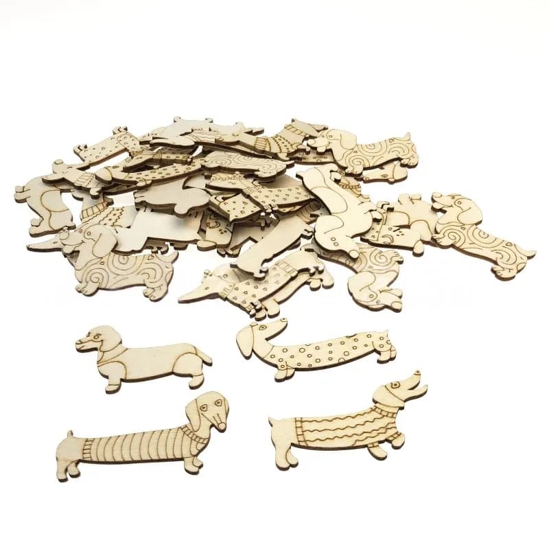 50 Pezzi Mini Sagome di Cane in Legno per Fai da Te, Decorazioni a Forma di Cane in Legno Grezzo, Ornamenti in Legno Non Finiti per Baby Shower e Matrimoni