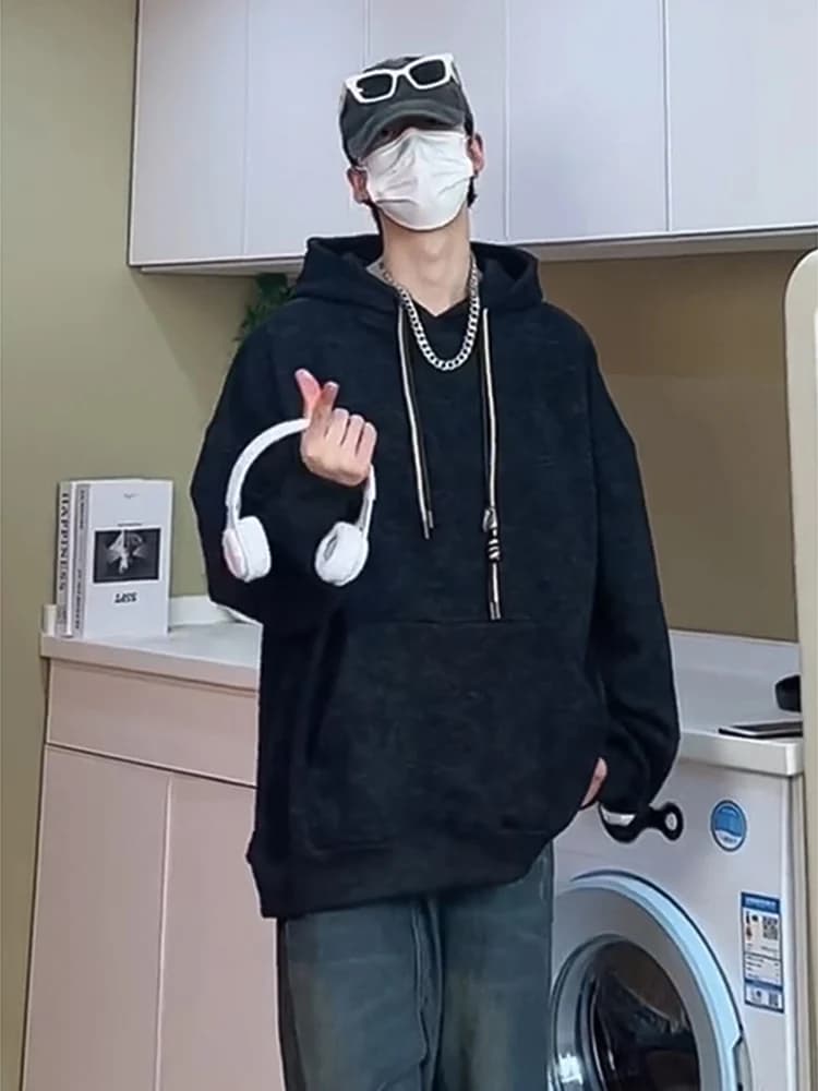 Heavyweight Bla Hoodie ex Loose Fit Autumn Faion Brand Teenage Large Size Inner Wear Base irt Cotton Polyester Blend