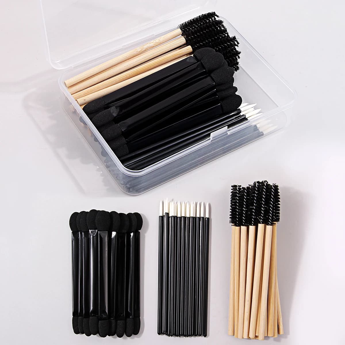 60-piece multifunctional eye makeup brush set, double head sponge brush, mascara brush, eyeliner brush + storage box 1 piece