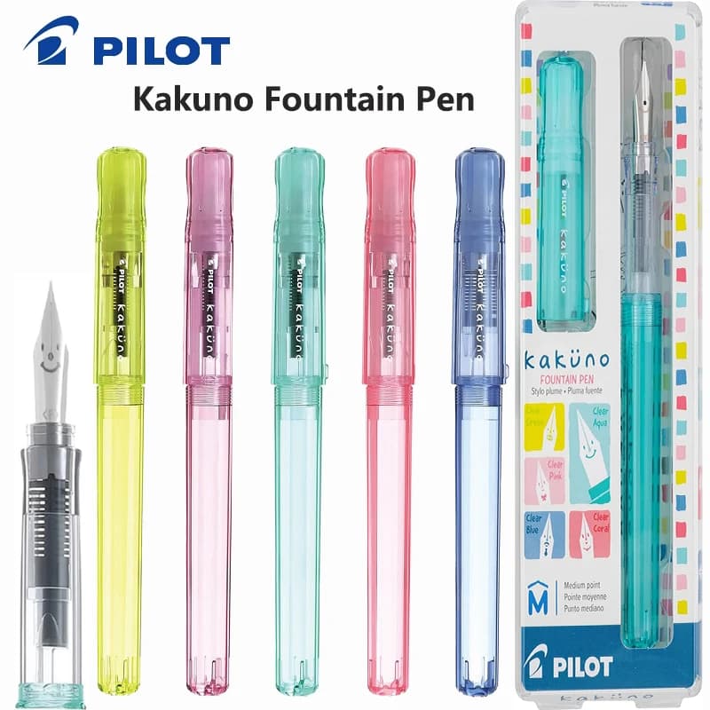Japan PILOT Kakuno Fountain Pen Family Series Clear Barrel F/M Nibs Practice Brush Limited Child-safe Practice Write Stationery