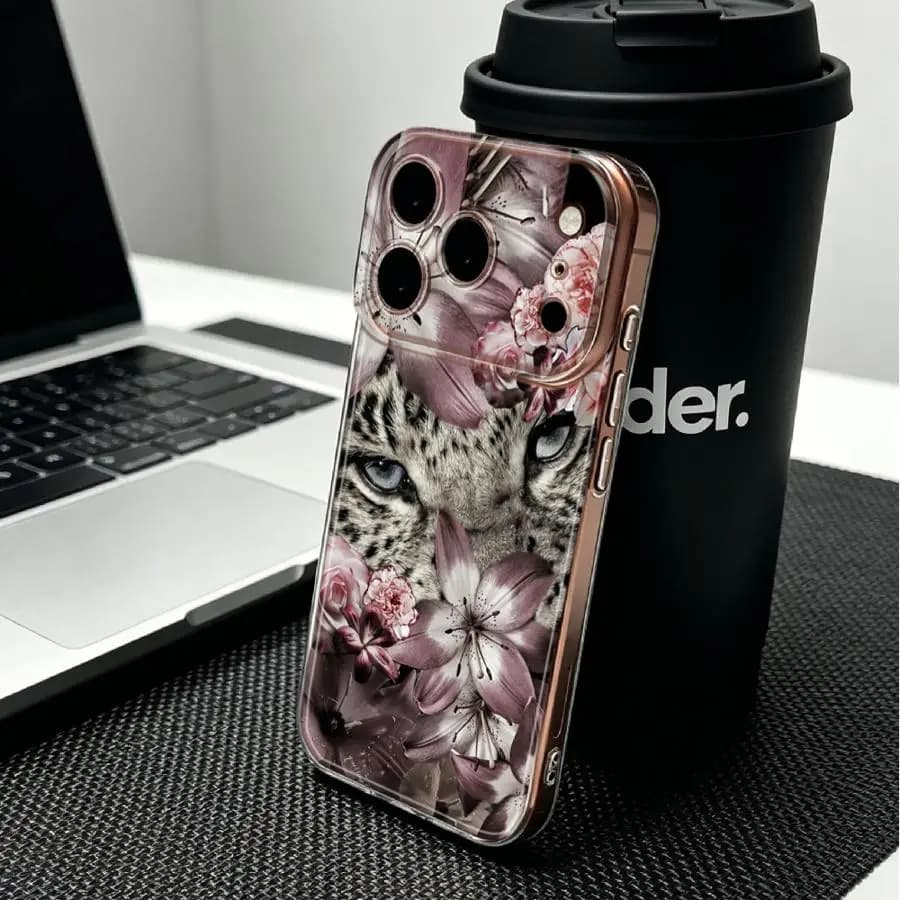 Soft Phone Cover Case for iPhone 17 Pro Max 16 13 Pro XR Air 12 Mini 11 15 14 Plus XS Max 17e Leopard Face With Pink Flowers