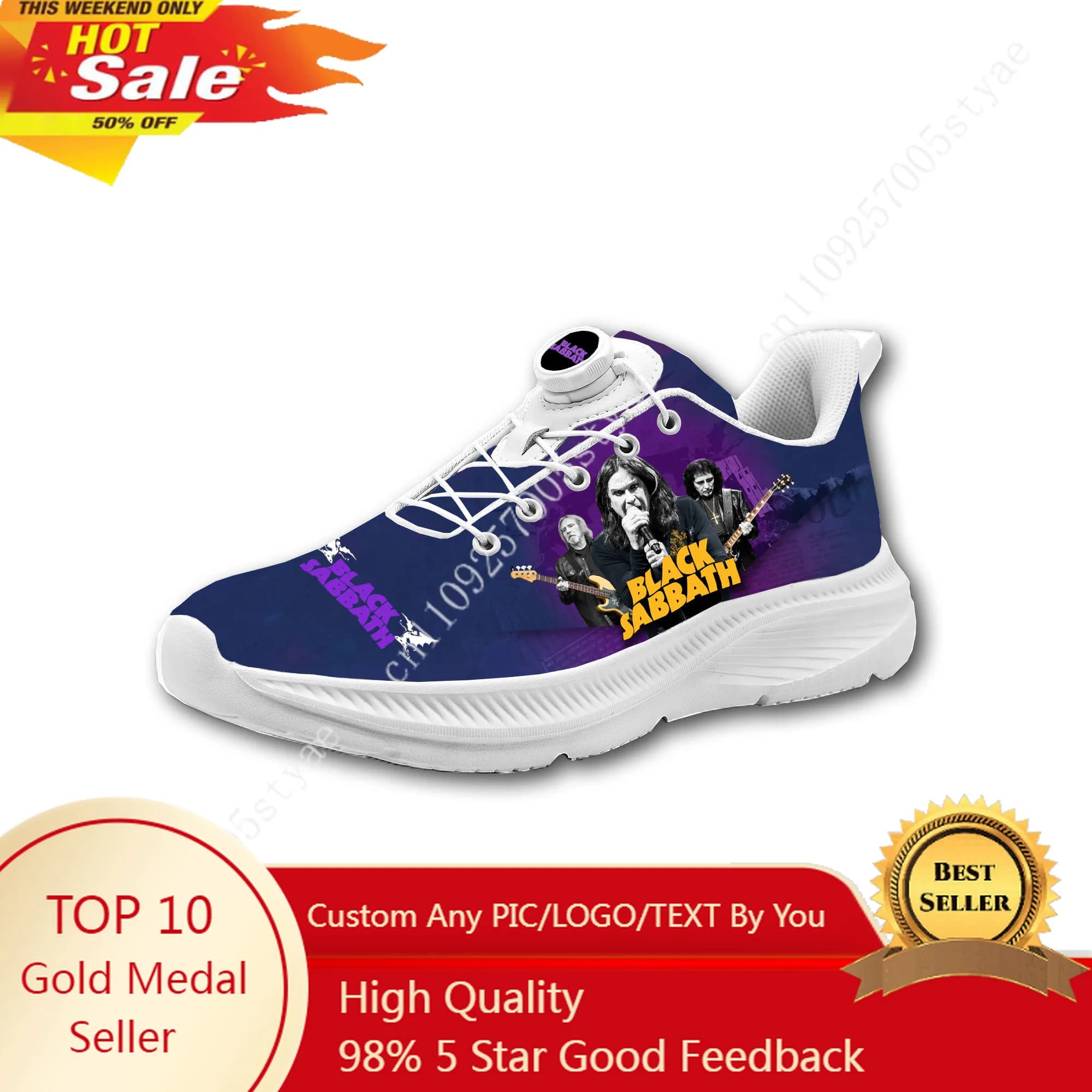 Scarpe da trekking casual da uomo e da donna della Black Sabbath, scarpe sportive con bottoni rotanti senza lacci, sneaker leggere personalizzate