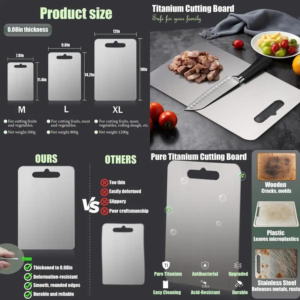 Extra large cutters in pure titanium, non-slip, for food use, 18x12 inches, up-to-date, non-modeling