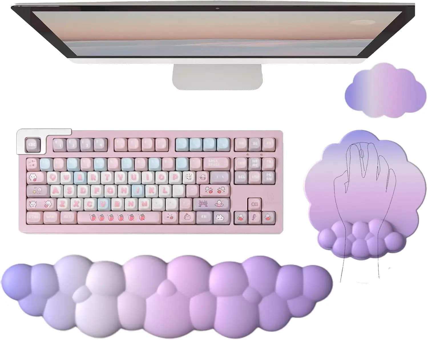 Set Tastiera e Mouse con Tappetino Ergonomico in Memory Foam PU, Supporto per Polso Carino ed Ergonomico per Gaming, Scrivania, Laptop, Casa e Ufficio