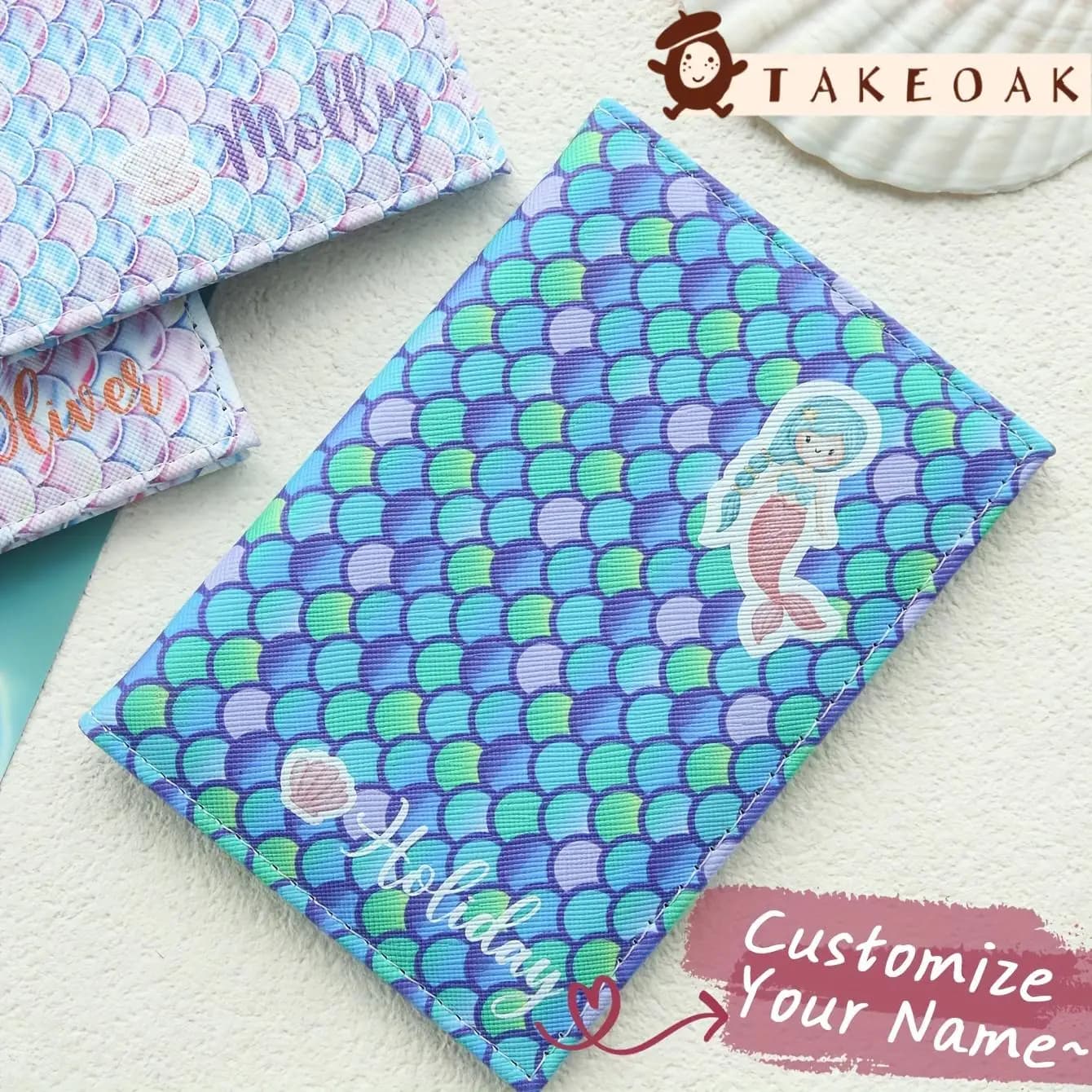 Porta Passaporto Personalizzato con Scaglie di Sirena, Portafoglio da Viaggio per Bambini con Stampa Sirena Carina, Portafoglio da Viaggio Personalizzato per Bambini
