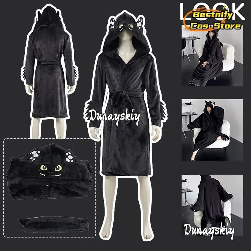 Costume Cosplay Drago Interessante ABC123, Vestaglia Nera con Cappuccio, Abito da Cartone Animato, Outfit per Anime/Slumber Party 3'd,5;h.9/