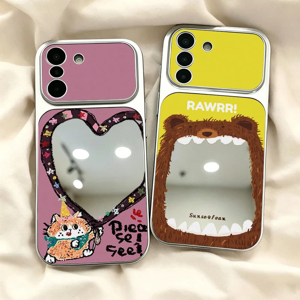 Mirror Phone Case For Samsung A57 A16 A56 5g S26 S25 S24 S23 Ultra FE A37 A17 A07 A55 A26 A54 A36 A53 Cute Cartoon Cover Fundas