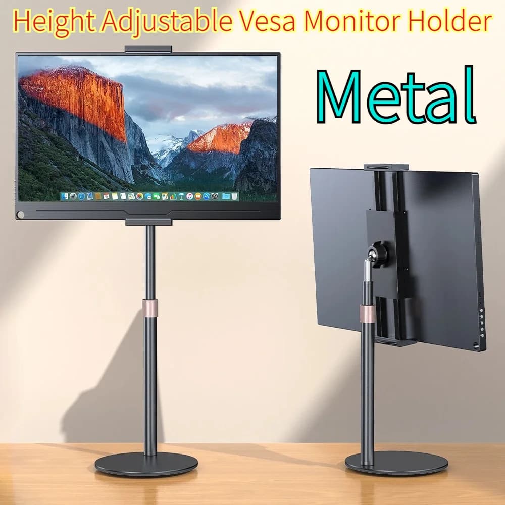 Rotating Portable Monitor Stand Bracket Height Adjustable Vesa Monitor Tablet Free Standing Low Profile Desk Mount up to 17.3"