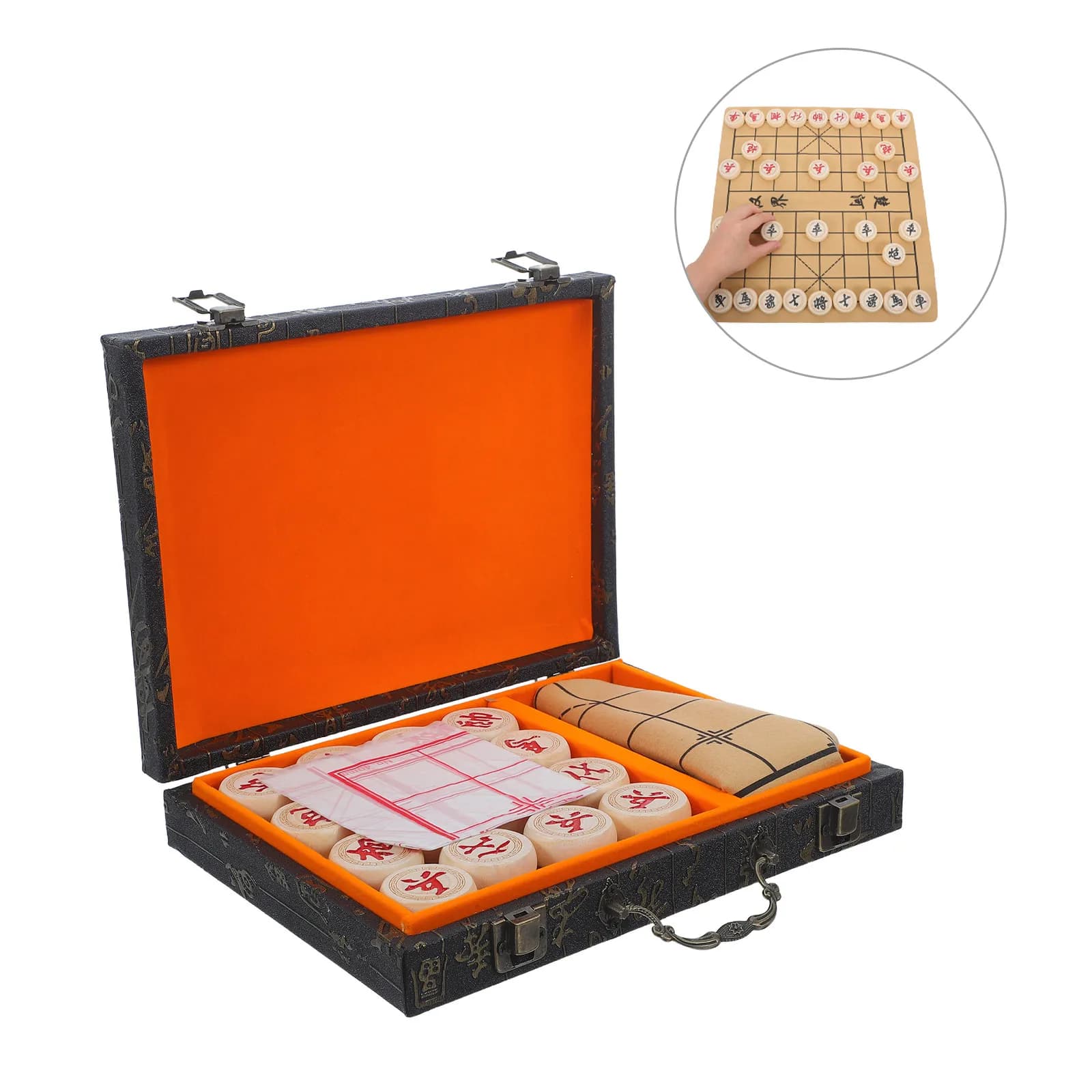 Set di Scacchi Xiangqi Portatile in Legno con Tabellone in PU, Gioco di Strategia Tradizionale Cinese per Adulti, Viaggi, Famiglia, Ufficio