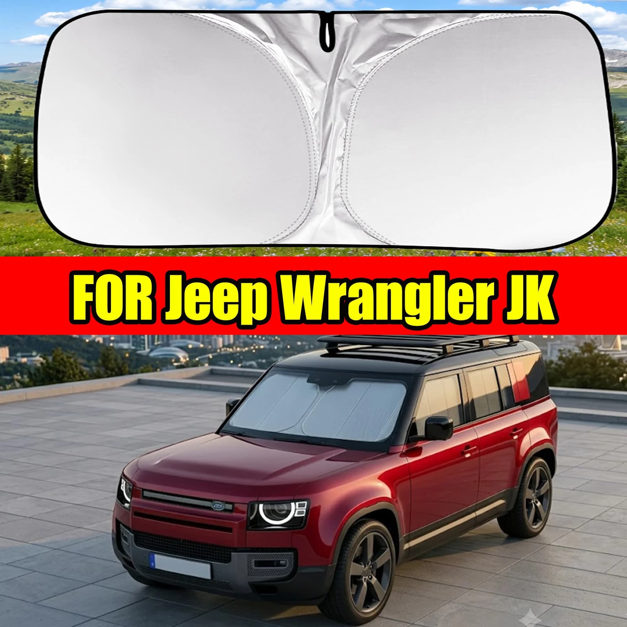 FOR Jeep Wrangler JK Windshield Sunshade With Titanium Silver Coating, UV Protection & Heat Block