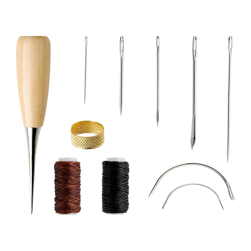 Kit da Cucito in Pelle 10/11 Pezzi, Set di Strumenti per Lavorazione e Riparazione del Cuoio, Kit Fai-da-Te per Cucito a Mano