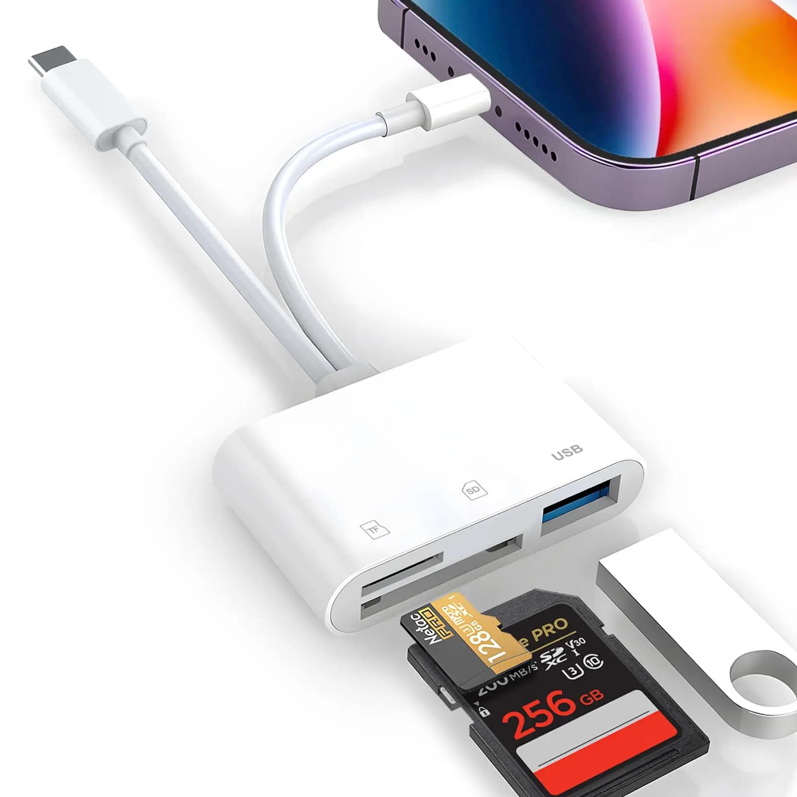 Lettore di Schede USB per iPhone, Visualizzatore di Foto da Fotocamera da Caccia, Adattatore Lettore di Schede SD TF per Fotocamere Samsung Xiaomi iPad