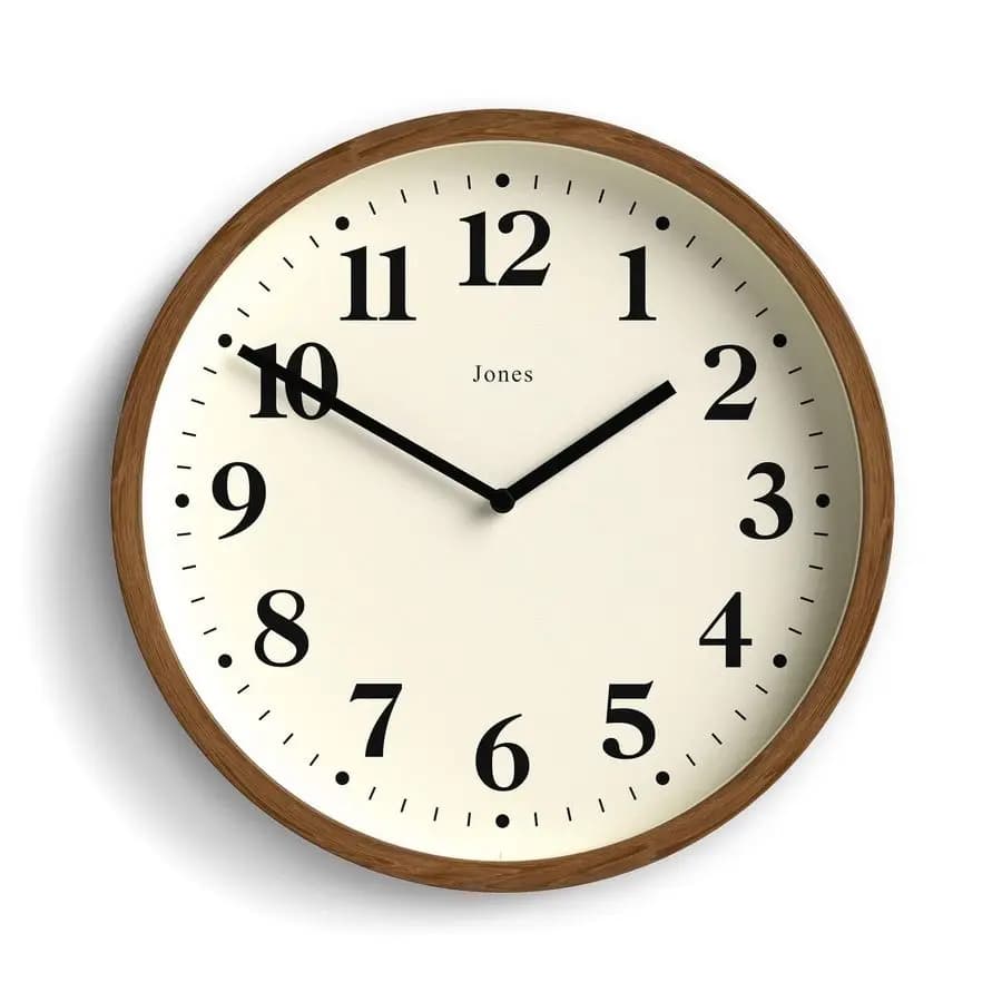 Lodge wall clock, small modern 10 inch watch in fake dark wood, classic contemporary style for kitchen, living room or office