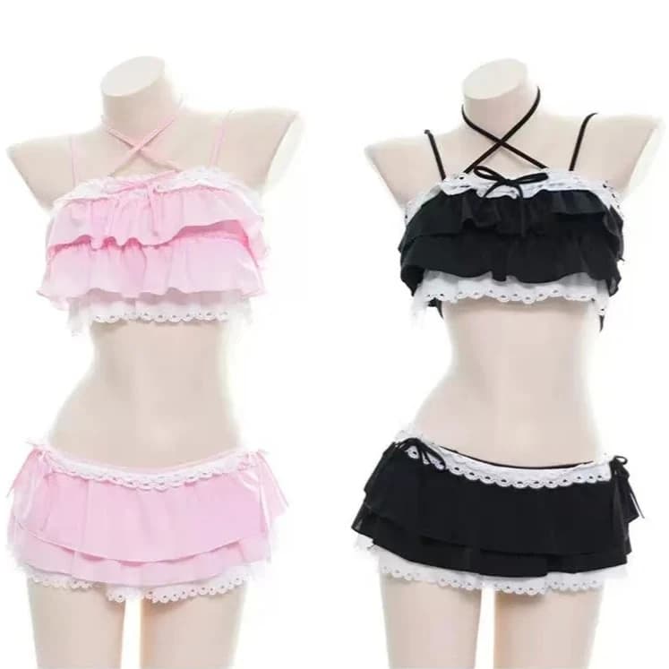 2026 Fairy Sweet High Waist Split Bikini Set Women Lace Print Trendy Swimwear Slim Fit Chic Beach Summer Party Fashion Soft New