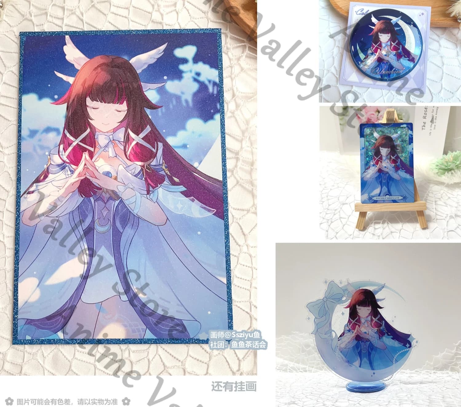 Statuetta Acrilica Cosplay di Columbina/Damselette da Genshin Impact, Badge con Immagine Animata, Carta con Sabbie Mobili, Regalo per Fan
