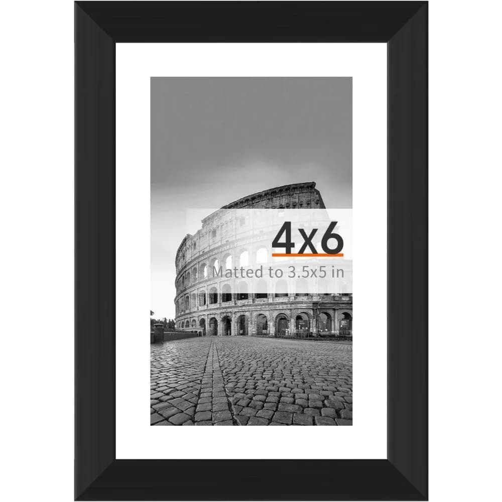 Versatile 4x6 Black Picture Frame for Displaying Photos with or without Mat, Suitable for Wall Hanging or Tabletop Use