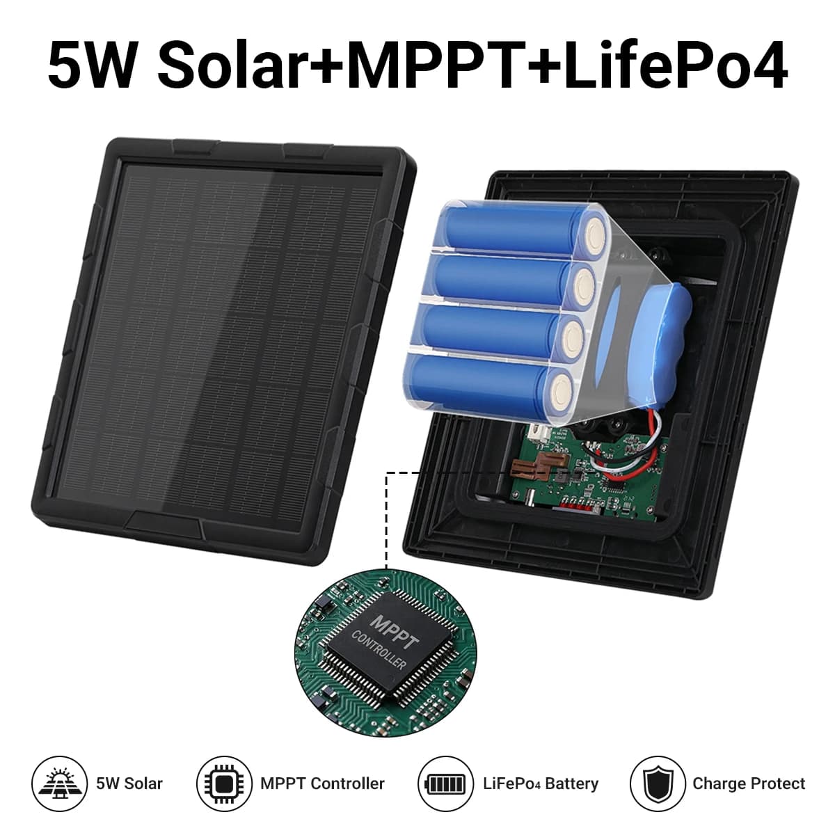 BL6A 5W Solar Charge Output 6V 9V 12V Built in MPPT Controller 10000mAh LiFePO4 Battery for Security Camera IP66 Waterproof