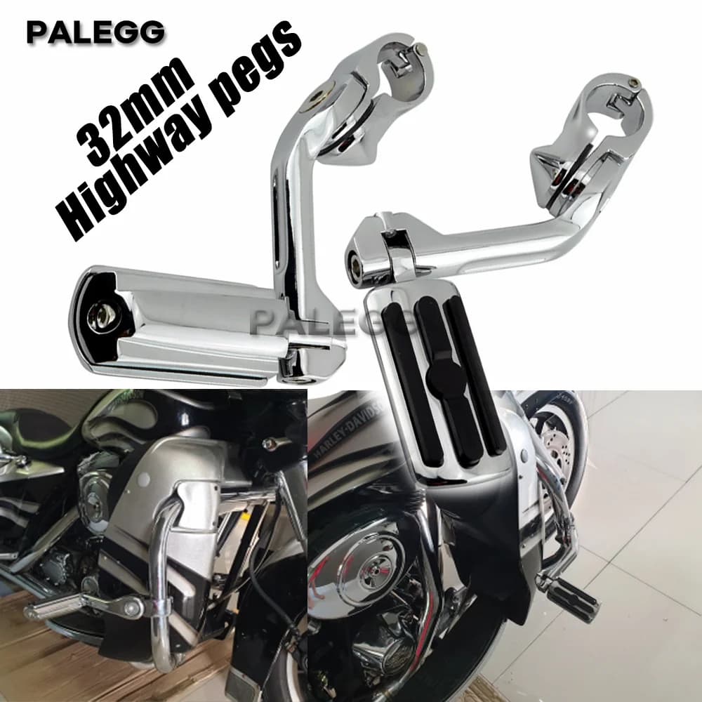 1.25" Highway Pegs Long Angled Engine Guard Bar Motorcycle Foot Rests For Harley Electra Glide Road King Street Glide
