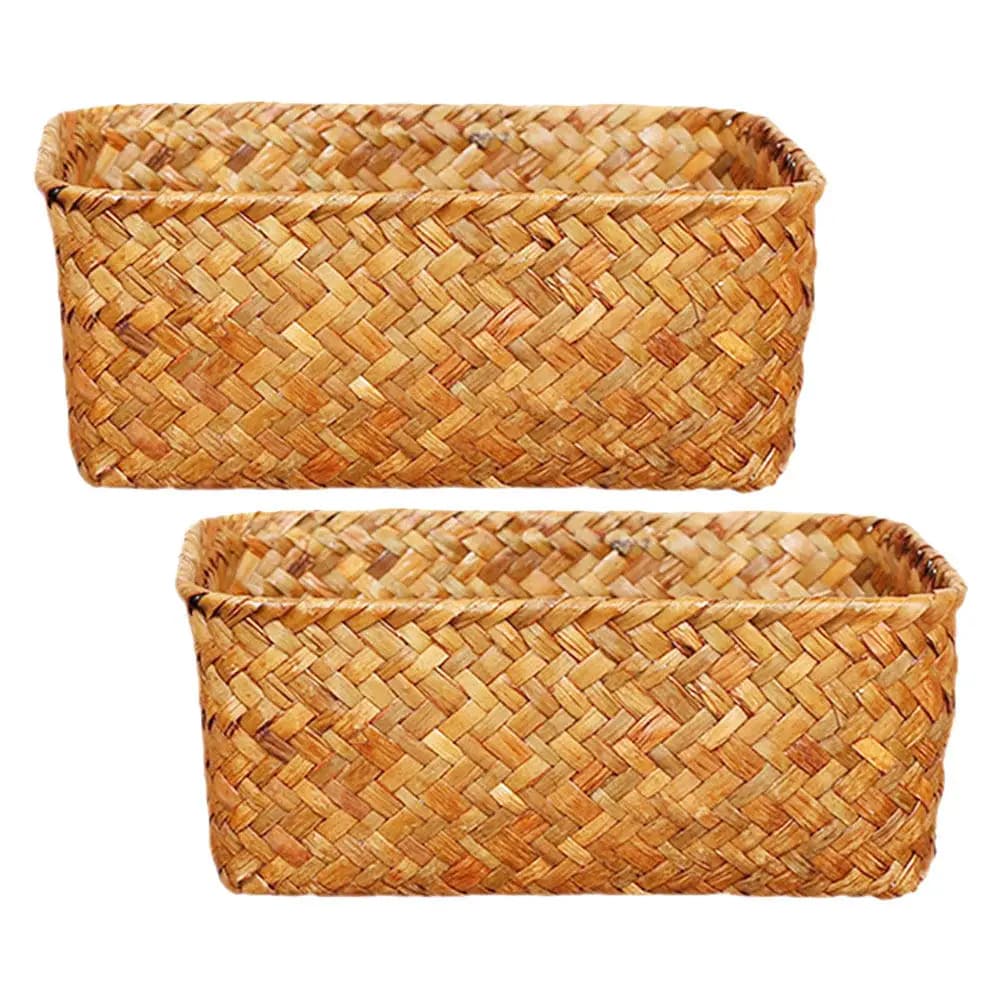 2 Cesti Contenitori in Erba Marina Intrecciata Naturale, Organizer Multiuso per Soggiorno, Cucina, Scrivania, Scaffali e Dispensa