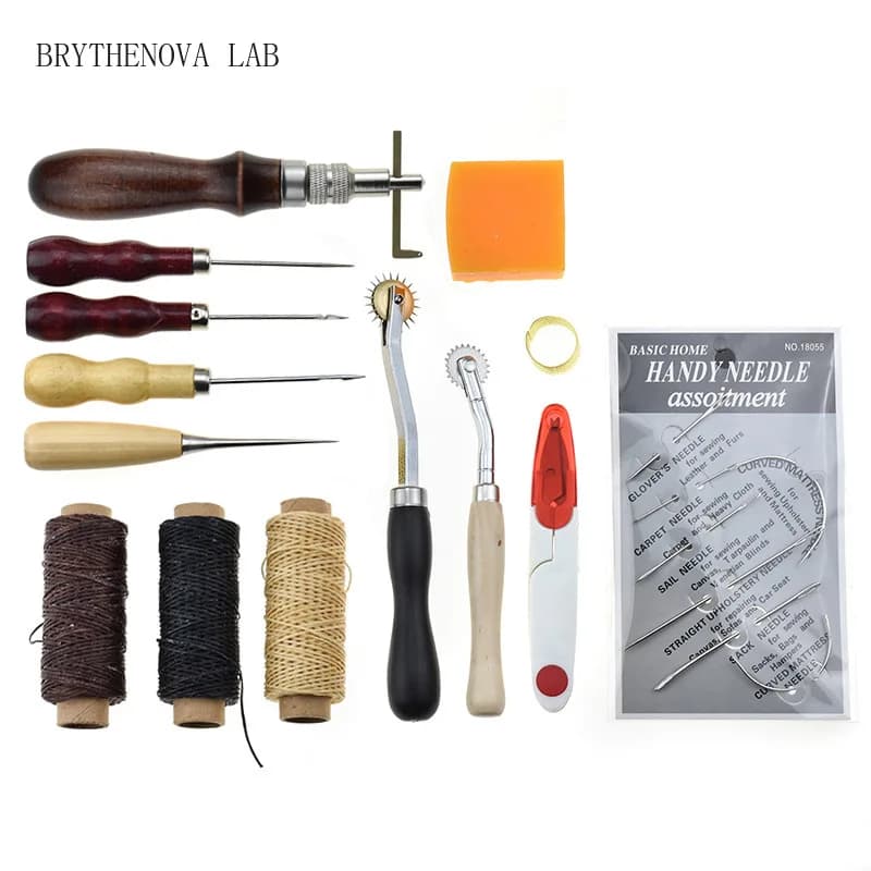 14 Piece Set Home Sewing Hardware Tool Set Stitching Awl Press Edge Sewing Kit Handmade Leather Making Tools Leather Craft Tool