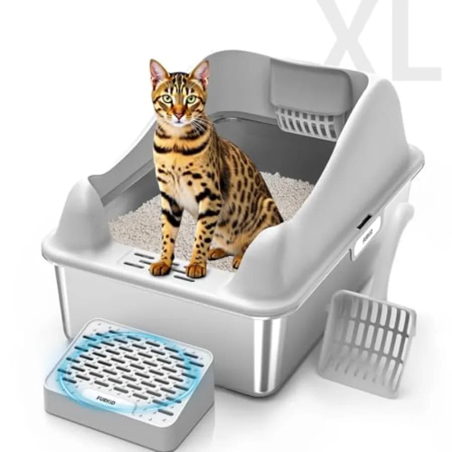 Lettiera per Gatti in Acciaio Inossidabile con Coperchio XL, Lettiera Extra Large per Gatti Grandi, Vassoio Metallico con Bordi Alti e Filtro a Pedale