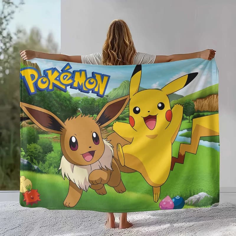 Coperta in flanella con cartoni animati di Pokemon Pikachu, coperta in peluche ultra morbida e calda per la casa, la camera da letto, il divano, l'ufficio, il campeggio, come regalo