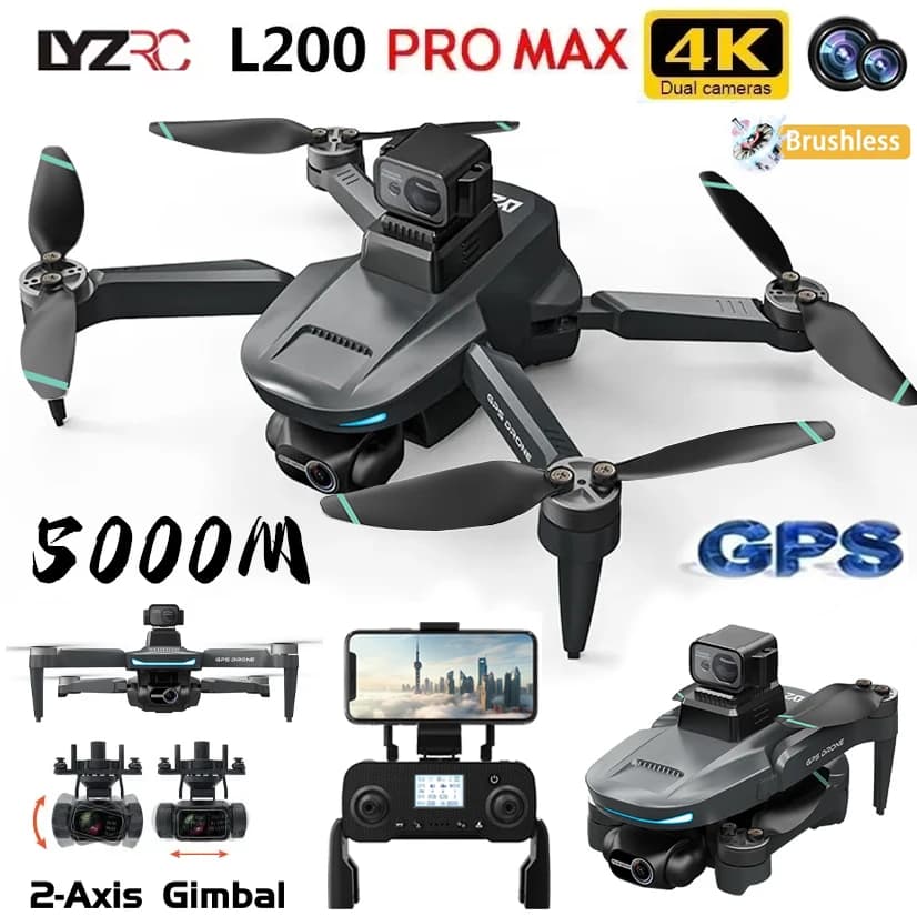 Drone GPS L200 Pro MAX con Doppia Fotocamera HD 4K, Gimbal a 2 Assi, WIFI 5G, Evitamento Ostacoli, Quadricottero RC FPV Brushless