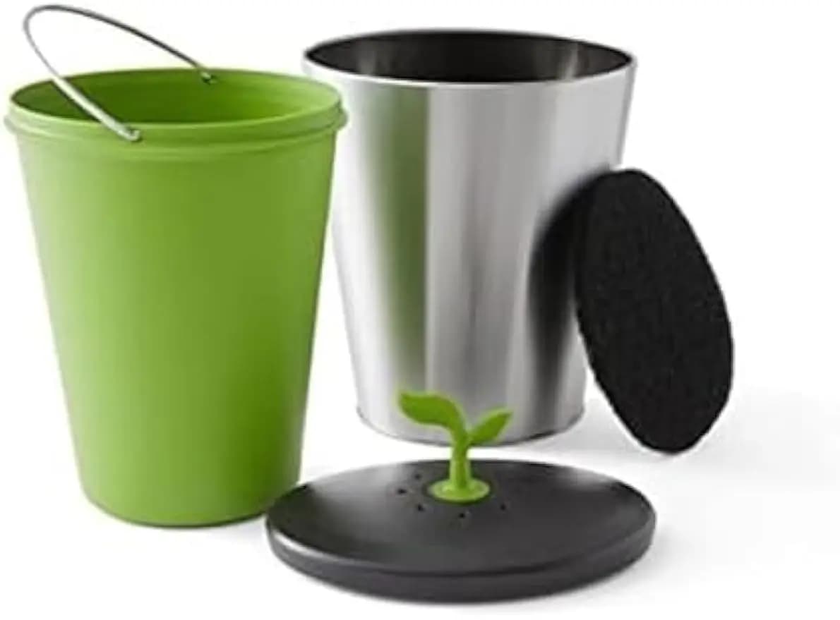 Contenitore per compost da appoggio in acciaio inossidabile, 3,3 litri con filtro antiodore e design lavabile in lavastoviglie