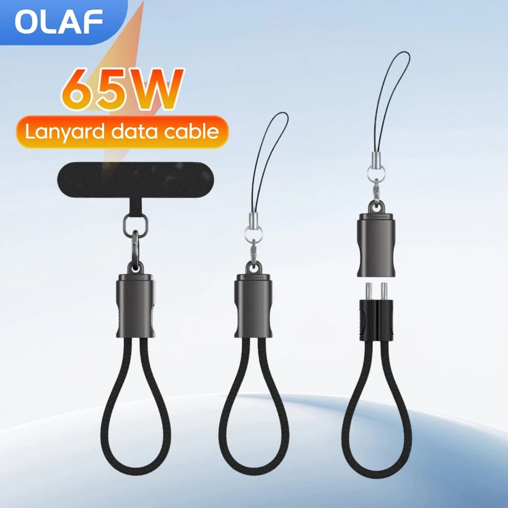 PD65W Lanyard Data Cable 20CM Short Cable Type C To Type C Fast Charging USB C To USB C Cable For iPhone 15 16 Sumung Power Bank