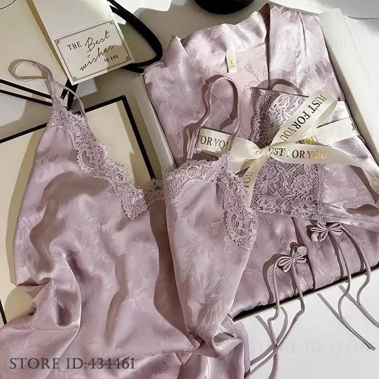 Nuovo stile cinese 2 pezzi vestaglia camicia da notte set indumenti da notte sexy reggicalze in pizzo camicia da notte pigiama accappatoio in raso jacquard homewear