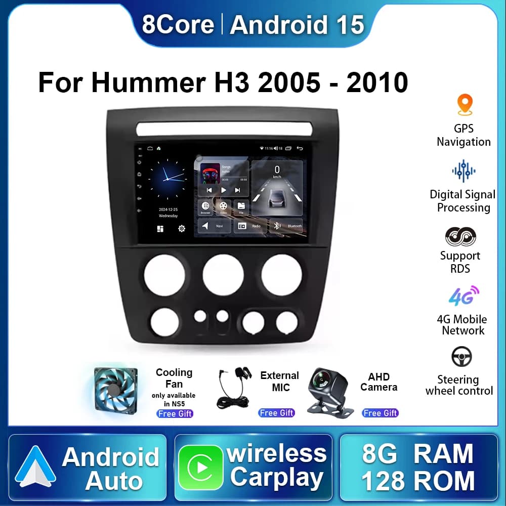 10 inch autoradio for Hummer H3 2005-2010, Android 15, Multimedia Reader Video, Stereo, Carplay, GPS Navigation