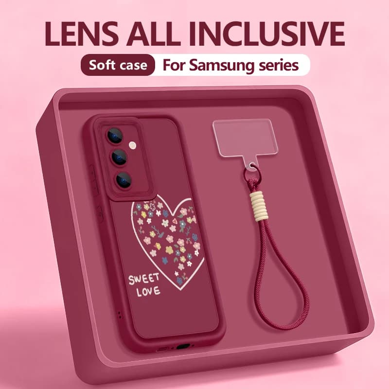 Sweet Love Hearts Cord Phone Case for Samsung Galaxy S25 S24 FE S23 S22 Ultra S25 Edge A56 A16 A26 A55 A15 A54 5G Cover