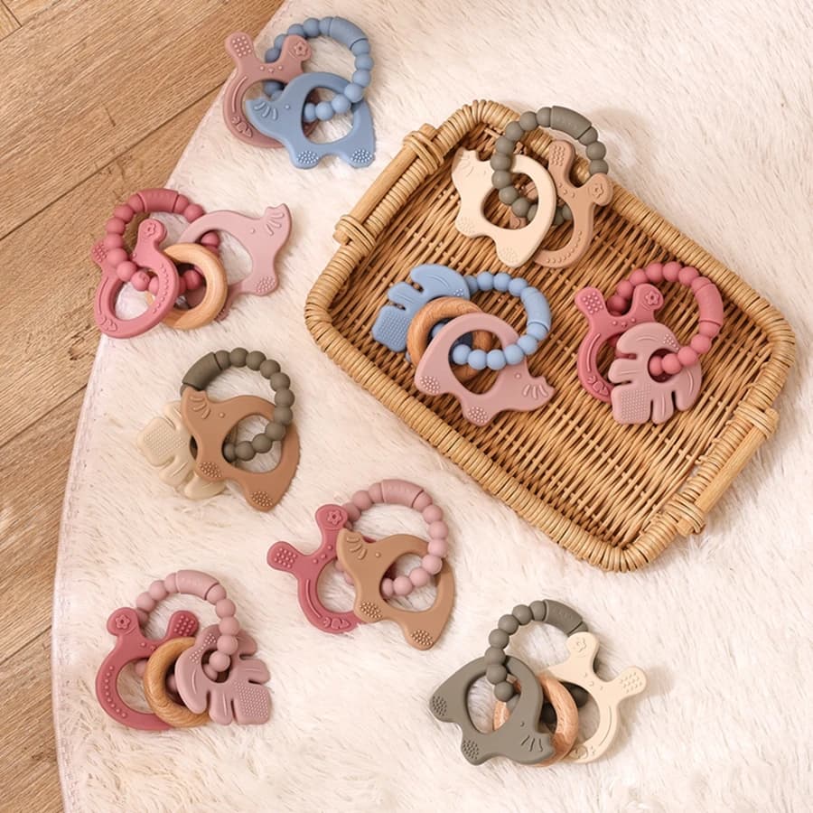 1Pc Baby Silicone massaggiagengive giocattoli BPA Free braccialetto in Silicone coniglio giocattoli per la dentizione anello in legno dente da allattamento per giocattoli appena nati regalo