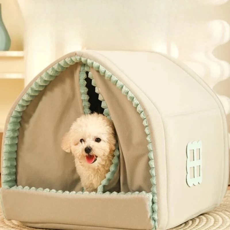 Casetta per cani di piccola taglia per stare al caldo in inverno, tenda per nido per gatti con letto per cani chiusa universale in tutte le stagioni