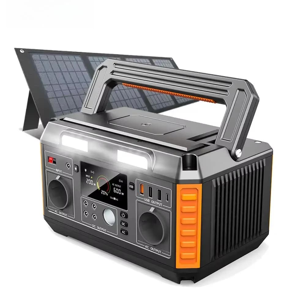 Generatore Solare Portatile a Onda Sinusoidale Pura 500W/600W/1000W per Campeggio Esterno con Batteria al Litio e Pannello Solare MPPT, Alimentazione AC US/AU