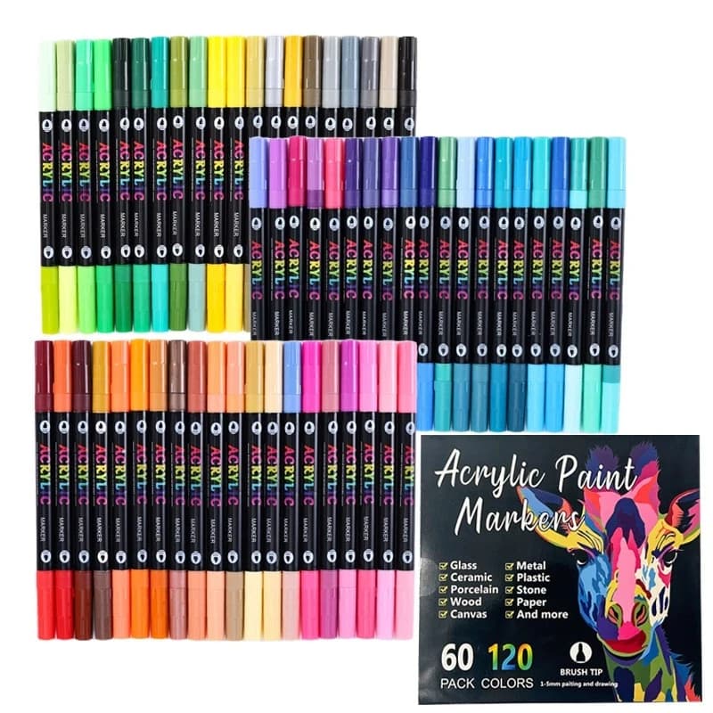 24-120 Colors Dual Tip Acrylic Paint Markers 12-60 Pack Art Markers Set Drawing Markers for DIY Crafts Making Art Supplies