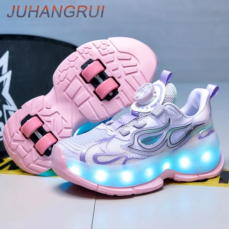 Pattini a rotelle luminosi per bambine, scarpe da pattinaggio a 4 ruote con fibbia rotante, scarpe da passeggio ricaricabili, sneaker per bambini