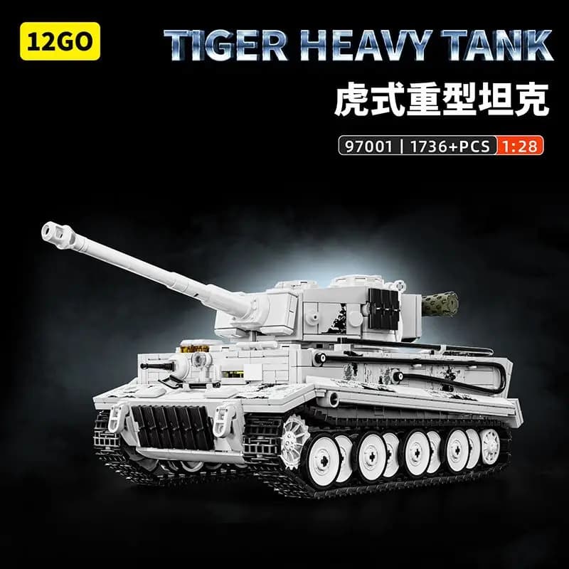 12GO Modello Militare Carro Armato Tedesco Tiger della Seconda Guerra Mondiale con Rivestimento Invernale, Giocattolo Educativo da Costruire 97001