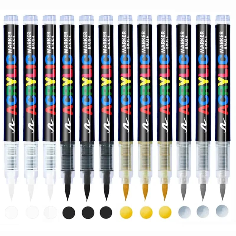 Set di 3 Pennarelli Acrilici Bianchi/Neri/Rossi/Blu per Pittura su Roccia, Vetro, Legno, Tessuto, Metallo, Pneumatici e Tela