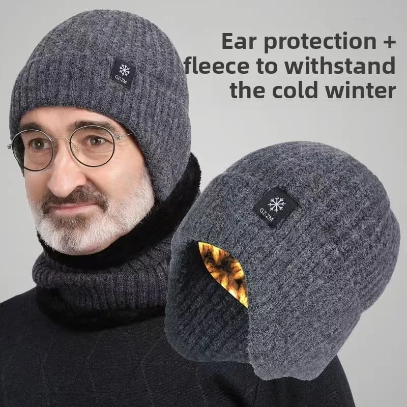 1 pezzo di set di cappello e sciarpa lavorati a maglia con protezione per le orecchie in pile da uomo, caldo per l'autunno e l'inverno, adatto per i pendolari all'aperto