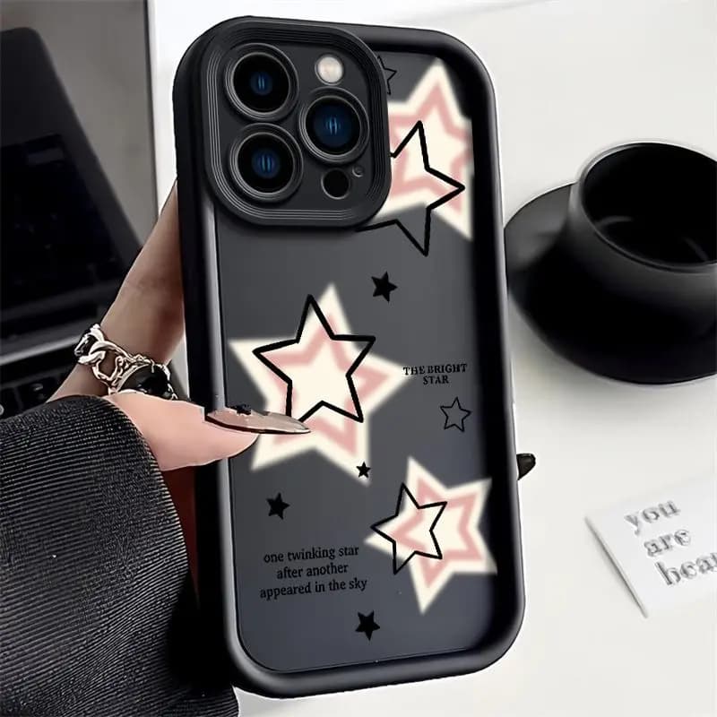 Cute Pink Stars Silicone Phone Case for iPhone 16E 16 15 14 Pro Max 13 12 11 Pro Max X XS XR 7 8 15 14 Plus SE2 Shockproof Cover