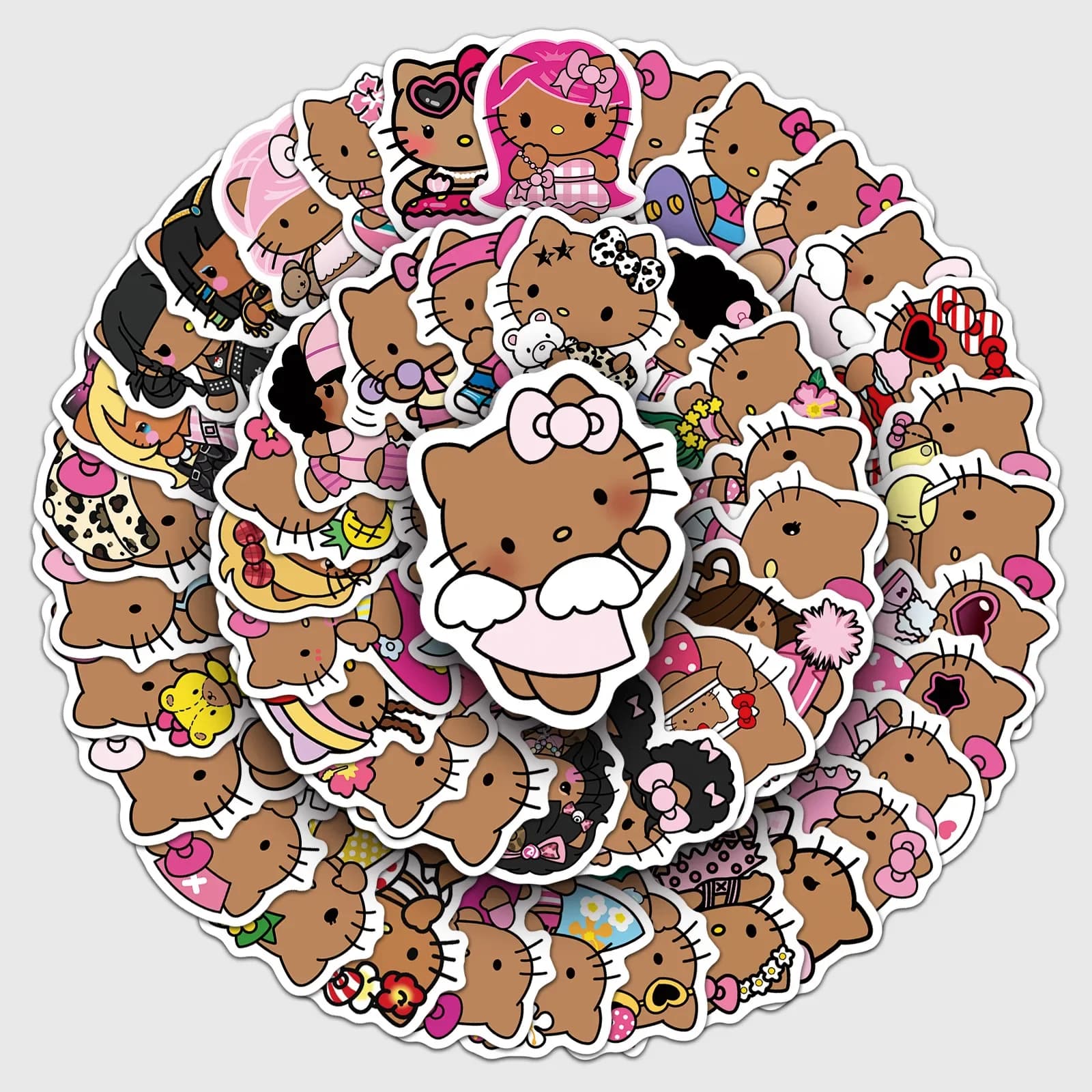 50 pezzi nuova pelle nera carina adesivo cartone animato Hello Kitty decorazione fai da te PVC impermeabile skateboard notebook graffiti giocattoli regali