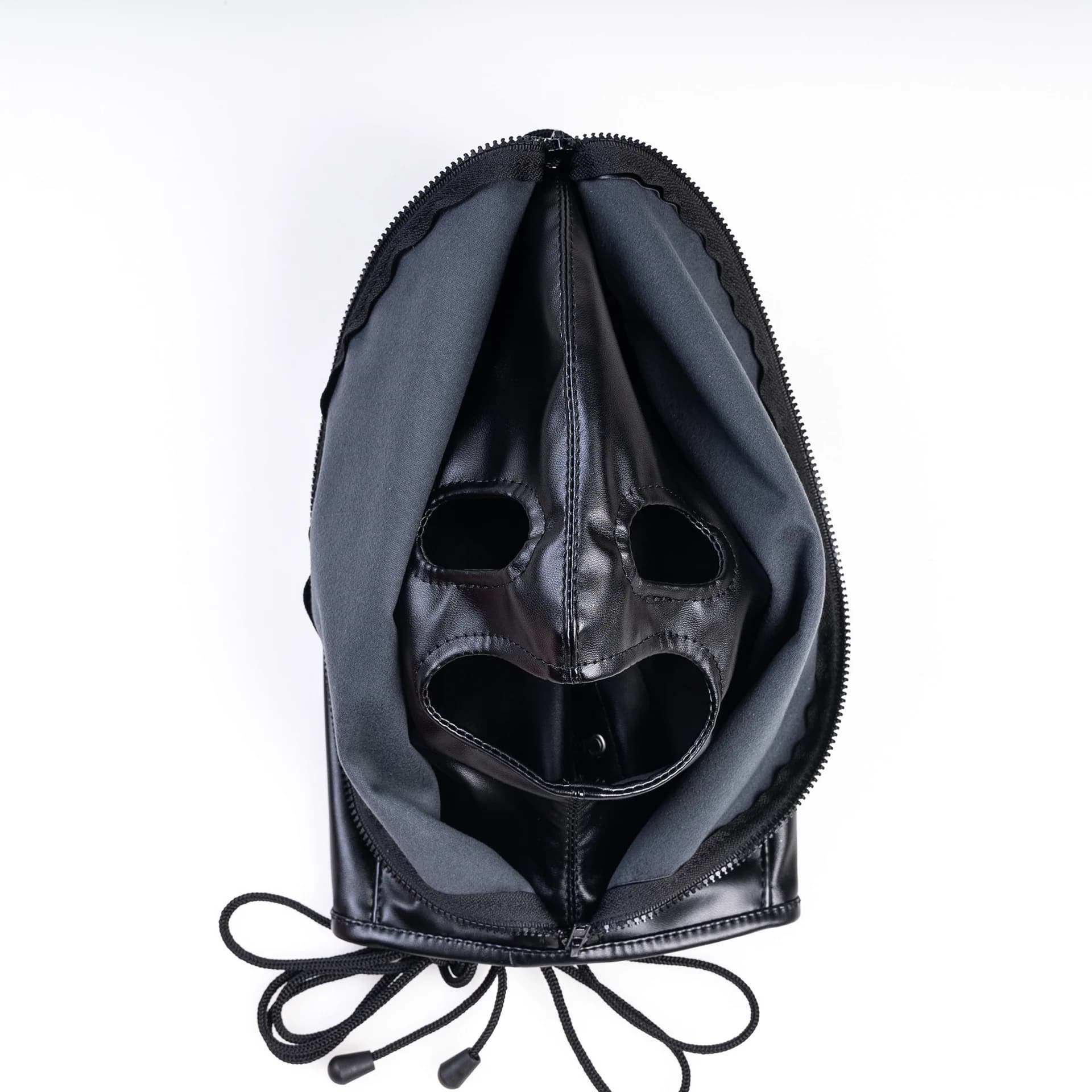 SM Leather Hood with Open Face, Exposed Eyes and Mouth, Full Coverage Training Mask for Discipline Couple Sex